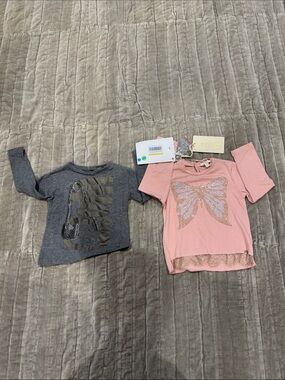 Microbe;Pink Long-Sleeve Butterfly Top with Sequin Detail size 12